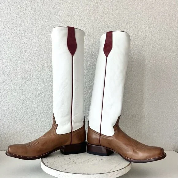 Rod Patrick Womens Knee High Cowboy Boots 11AA Brown White Cowgirl Western Tall - Picture 9 of 14